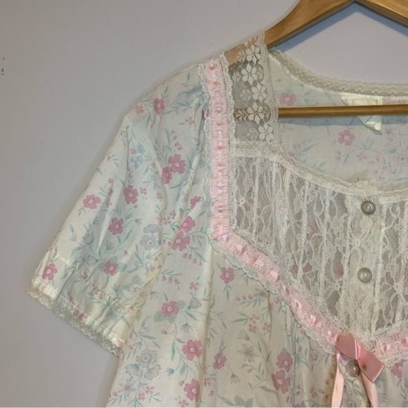 Vintage Cottagecore lace details square neckline granny sleep dress - Picture 6 of 9